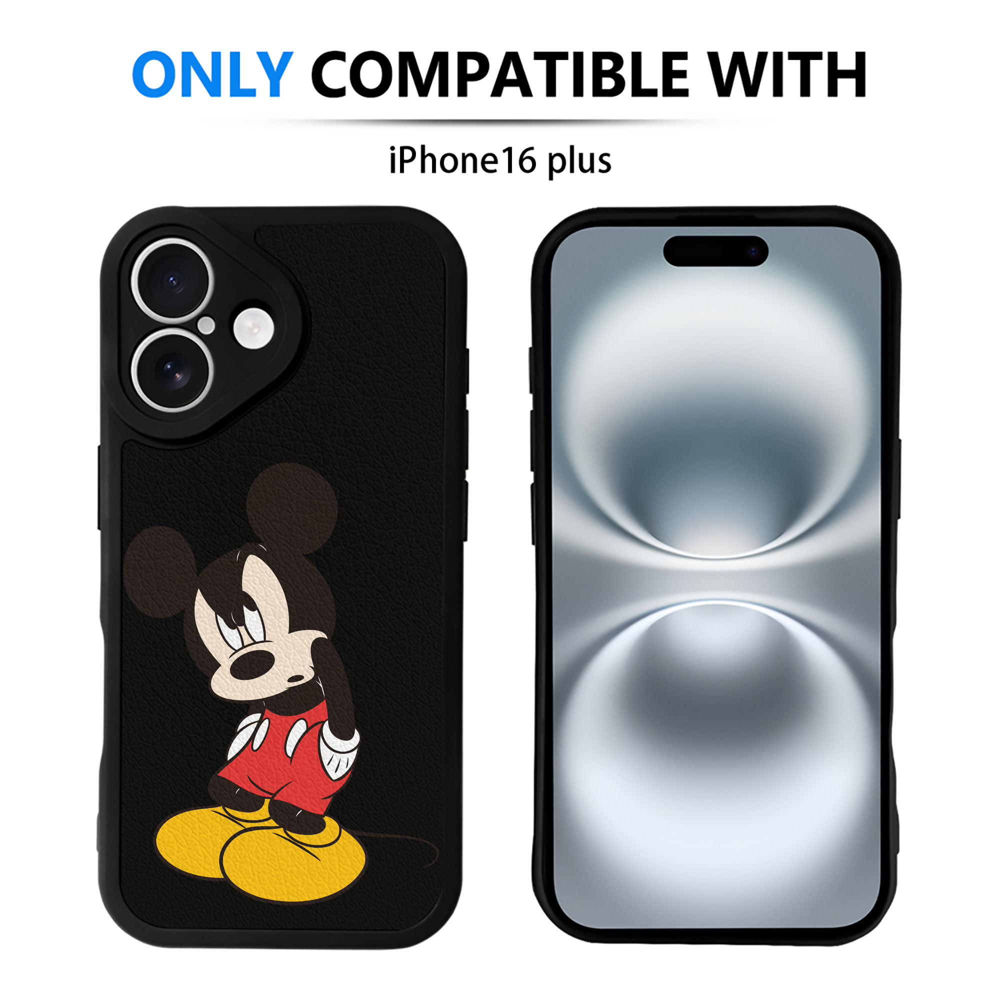 （画像用） ミッキーマウス Mickey Mouse 【iPhone 16シリーズ対応】シリコンスマホケース（レザー調） 材質：シリコン